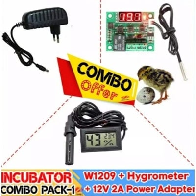 Picture of W1209 + Hygrometer + 12V 2A Adapter Combo Package for Egg Incubator System XH-M452 XH-W3001 - Black