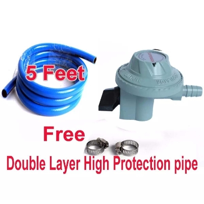 Picture of Lpg Gas Regulator M-22 Low Pressure 5 feet Pipe & hus Clam Free - Blue