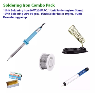 Picture of Soldering Iron Combo Pack (Soldering Iron 60 Watt, Iron Stand, Soldering Wire Lead, Solder Sucker Desoldering Pump , Soldering Rosin) - Blue