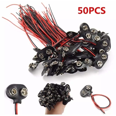 Picture of 50 pcs 9V Battery Connector Snap Clip Wire Lead 9 Volt Holder NEW Set of 50 - Black