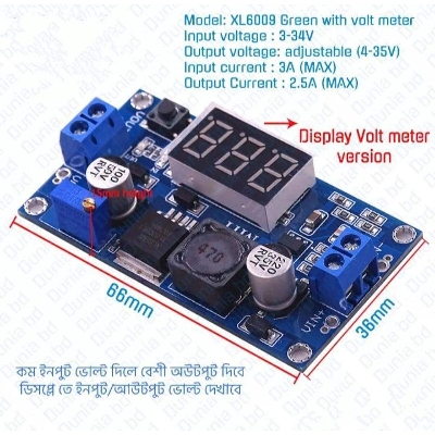 Picture of XL6009 4A DC-DC Adjustable Step-up Power Supply Module with LED Voltmete - Blue