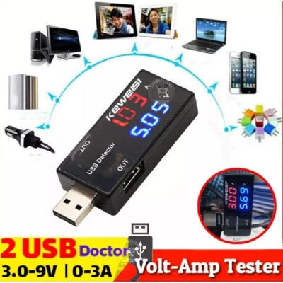 Picture of Dual USB Power Current Voltage Meter Tester Portable Mini Current and Voltmeter Detector Charger Doctor USB Doctor - Black