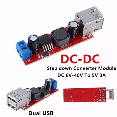 Picture of LM2596 DC 6V-40V To 5V 3A DC-DC Step-down Dual USB Charger Module - Black