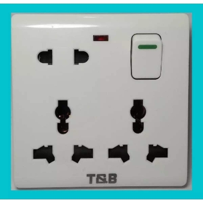 Picture of Bundle of 5 Pieces Multi Function Universal Wall Gang Socket - 8 Pin Gang Universal Socket - White