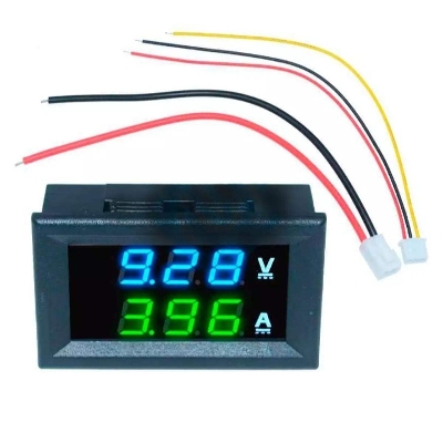 Picture of 0.56inch Mini Digital Voltmeter Ammeter DC 100V 10A Panel Amp Voltage Current Meter Tester 0.56" Blue Green Dual LED Display - Black