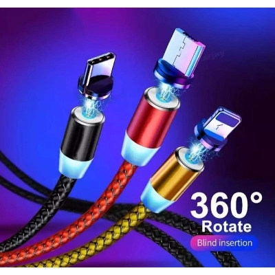 Picture of 3 In 1 Magnetic Cable Fast Charging Metal Cable LED Lighting Micro Pin Type C Pin Iphone Pin - Red