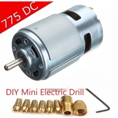 Picture of D775 Motor DC 12V -36V 13000-19000 RPM High Torque & Hight power MotorMini Electric Drill with with Chuck 0.5 MM - 3.0 MM And DC 12V to 36V Motor Model D775 Copper Motor - Silver