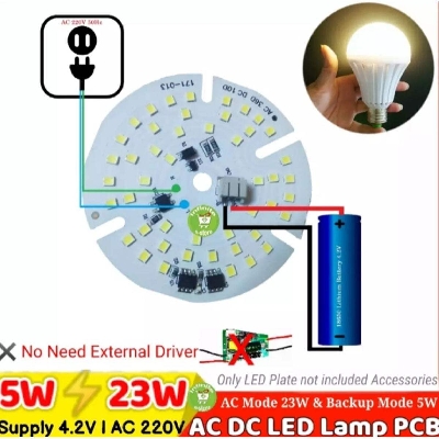 Picture of Rechargeable LED lamp Plate 5V 5W 220V 15W AC DC Backup Lamp Plate with Battery Charging No Need Driver Using 18650 Battery - White