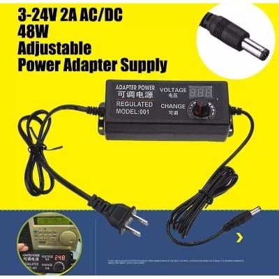 Picture of AC/DC Adjustable Power Adapter Supply 3-24V 2A 48W Speed Control Volt Display