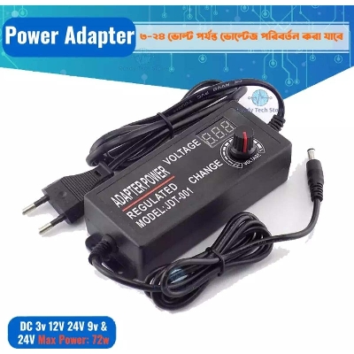 Picture of ZY-001 Adjustable DC 24V 3A Power Adapter with LED Voltmeter 775 Motor Power Supply Universal AC 100-220V to DC 3v 12V 24V 9v 24V Adjustable Power Supply Adapter Screen Display adaptor wall charger - Black
