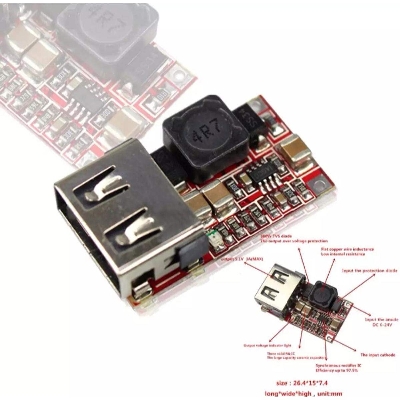 Picture of DC 6-24V 12V/24v to 5V USB Output Charger Step Down Power Module Mini DC-DC Step Up Boost Module Power Adjustable Buck Converter - Black