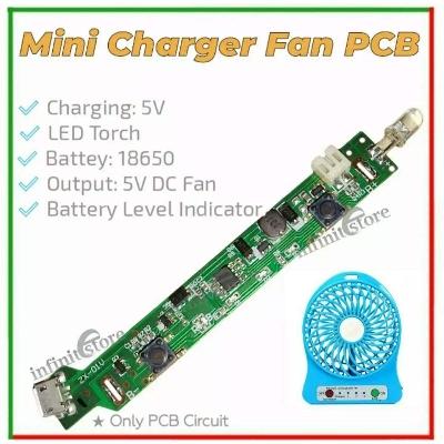 Picture of Mini Rechargeable Fan PCB Circuit 4.2V DC - Blue