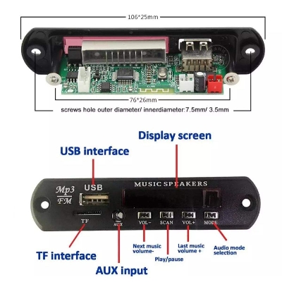 Picture of 5V Car Bluetooth MP3 Decoder Board, Floor88 Wireless Bluetooth Audio Decoding Module with Remote Control - Support TF SD Card/USB/WMA AUX FM Radio for Speaker or Other Appliances - Black