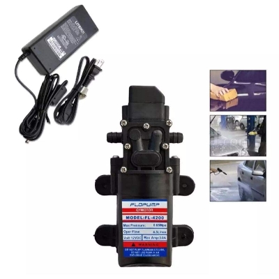 Picture of 12V DC 100W High Pressure Water Pump For Bike Wash & Garden irrigation + 12volt 5mAh adapter ( Combo Offer + Free) - Black
