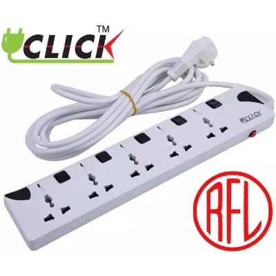 Picture of Click Safe Multi Plug 3 Pin multiplug Socket 5 Port 5 Meter Cable 2 pin Plug 5SKT 2P 5Y power extension cord - White