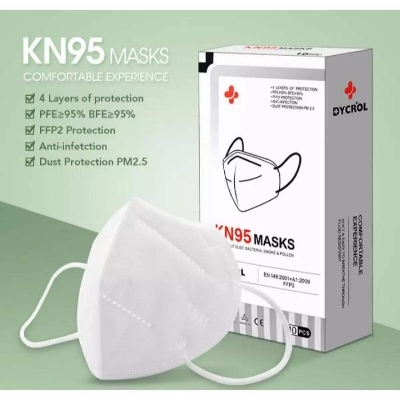 Picture of 5 Layer 1 Pc/Poly Folding KN95 / KN-95 Protective Mask with Steel Nose Clip- White - White