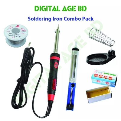 Picture of Soldering Iron Combo Pack (Soldering Iron 60 Watt, Stand, Soldering Wire Lead, Solder Sucker Desoldering Pump , Soldering Rosin) - Silver