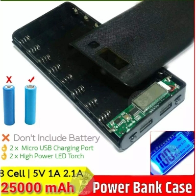 Picture of DIY Power Bank Circuit with Casing LCD Display 8x18650 3.7V Lithium Black Battery Charger 2 USB Output 2 Micro USB Charging Port for Mobile Power Bank - Black