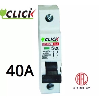 Picture of Click Circuit Breaker MCB SP 40A Miniature 1P C 6KA - White