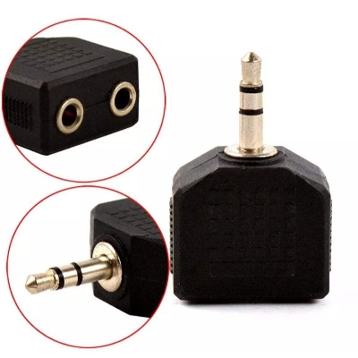 Picture of 3.5mm 1 to 2 mobile phone music earphone headphone headset audio speakers jack hole splitter plug adapter connector converter - Black
