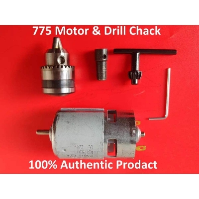 Picture of RS-775 Motor 12Volt DC with drill chuck 0.6-6mm with Necessary tools, 100% Authentic - Silver