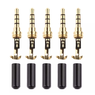 Picture of TE 4 Pole 3.5mm Male Repair Headphone Jack Plug Metal Alloy Audio Soldering (2ps) - Black