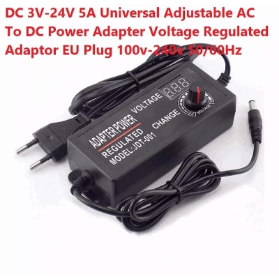 Picture of 775 Motor Universal Adjustable AC To DC 3V-24V 5A Power Adapter Voltage Regulated EU Plug 100v-240v 50/60Hz - Multi Plug - Multi Plug - Black