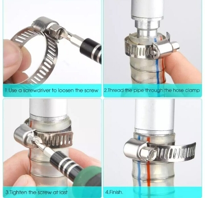 Picture of 2Pcs Stainless Steel 3/4 Hose Clamp, Stainless Steel Gas Pipe Fitting Hose Clamp - Silver