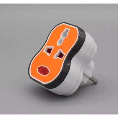 Picture of 2 Pin Multi Socket converter 2 in 3/2 Plug with light indicator - Orange