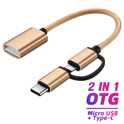 Picture of in1 OTG USB Cable Adapter Micro USB Type C To USB Converter Mini Short Microusb Cable USB C Charging Charger Cable - Gold