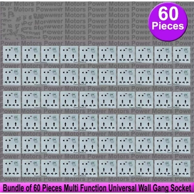 Picture of Bundle of 60 Pieces Multi Function Universal Wall Gang Socket - 8 Pin Gang Universal Socket - White
