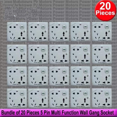 Picture of Bundle of 20 Pieces 5 Pin Multi Function Universal Wall Gang Socket - Gang Universal Socket - White