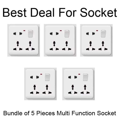 Picture of Bundle of 5 Pieces Multi Function Universal Wall Socket - 8 Pin Socket - White