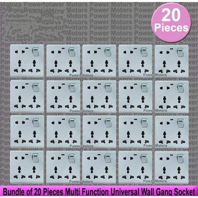 Picture of Bundle of 20 Pieces Multi Function Universal Wall Gang Socket - 8 Pin Gang Universal Socket - White