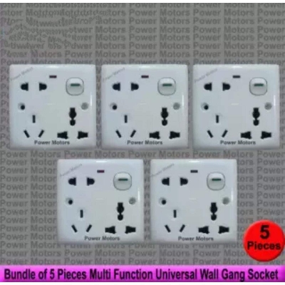 Picture of Bundle of 5 Pieces 5 Pin Multi Function Universal Wall Gang Socket - White