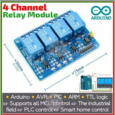 Picture of Arduino 4 channel relay module 4-channel relay control board with optocoupler. Relay Output 4 way relay module - Blue