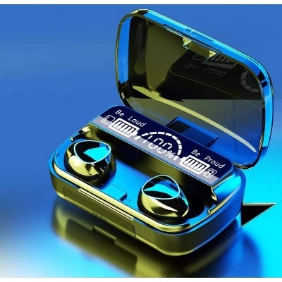 Picture of M10 TWS Earphone 9D Stereo LED Digital Display Touch CVC8.0 Digital Noise Reduction Technology (With 2000mAh Mini Power Bank Charging Box) - Black