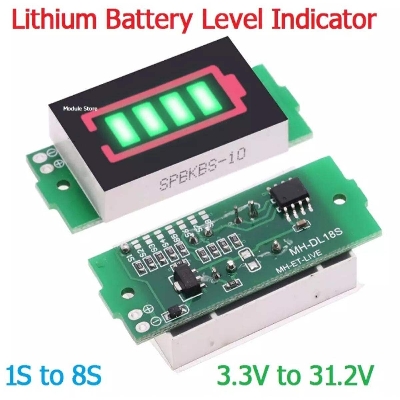 Picture of 1S- 4S-8S Single 3.7V Lithium Battery Capacity Indicator Module 4.2V Blue Display Electric Vehicle Battery Power Tester Li-ion - Green