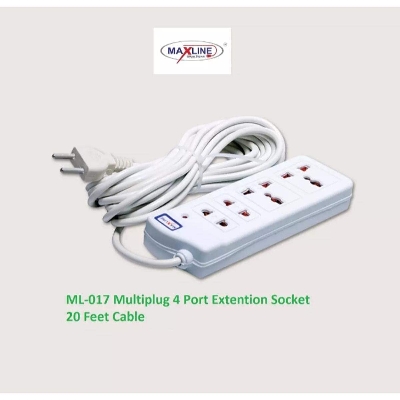 Picture of Multi Plug Maxline ML-017 Multiplug 4 Port Extention Socket 20 Feet Cable - White