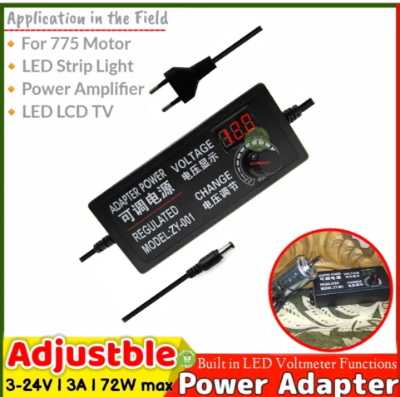 Picture of Adjustable DC 3V-24V Power Adapter with LED Voltmeter 775 Motor Power Supply AC 220V to DC 3V-24V Lighting Power Supply for LED Light RS775 775 DC Motor Audio Amplifier