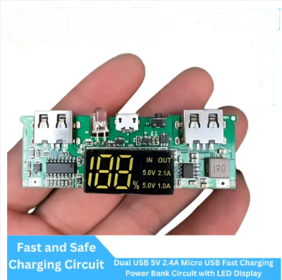 Picture of LED Dual USB 5V 2.4A Micro USB Fast Charging Power Bank Circuit - Charger Board with Protection - Fast and Safe Charging - Green