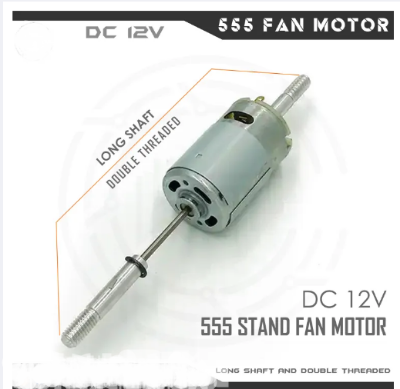 Picture of DC 12V 555 Fan / Stand Fan Motor High Speed, Heavy Duty, long shaft, Double Threaded Motor.