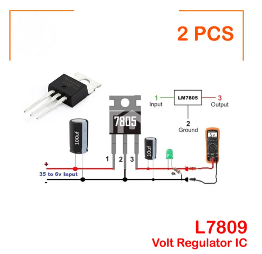 Picture of 2Pcs- Chinese LM7809 L7809CV L7809 7809 9V 1.5A Voltage Regulator IC 3 Pin TO-220 Package Fixed 9V Positive Voltage Regulator IC Chip Electrical Circuitry & Parts