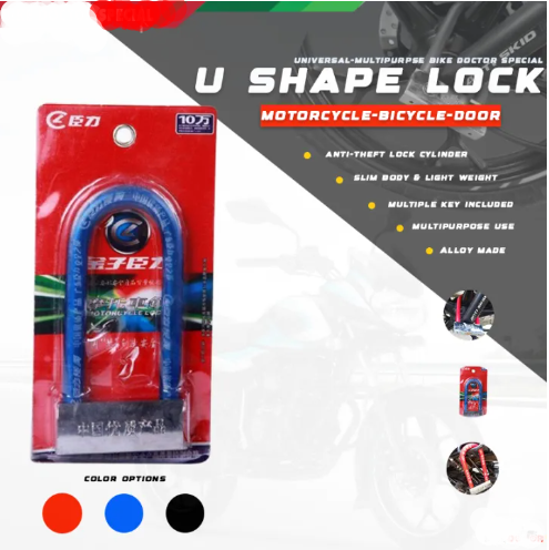 Picture of ​​​​U Shape Motorcycle Bicycle Door Lock Alloy Made Anti Theft Anti Corrosion Cylinder China Lock for Bike Random Color 1 Piece - Multicolor