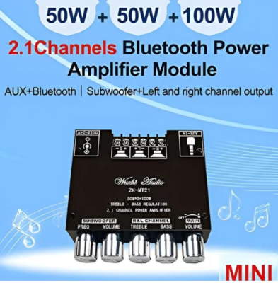 Picture of ZK-MT21 Bluetooth 5.0 Subwoofer Amplifier Board 50WX2+100W 2.1 Channel Power Audio Stereo Amplifier Tone Board Bass AMP AUX - Black