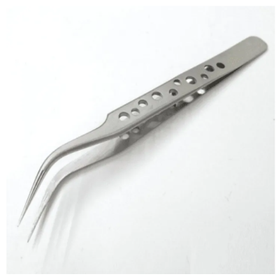 Picture of Tweezer 7-SA SR Hole Tweezers Curve Professional Tweezers Eyebrow Tweezer Hair Beauty Slanted Stainless Steel Tweezer Tool - Silver