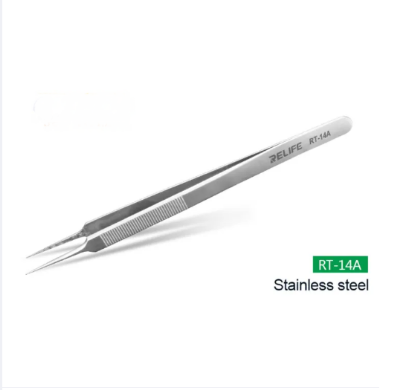 Picture of Tweezer RT-14A Hole Tweezers Curve Professional Tweezers Eyebrow Tweezer Hair Beauty Slanted Stainless Steel Tweezer Tool - Silver