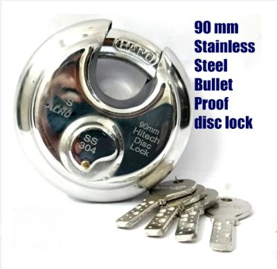 Picture of High-Security 90mm Stainless Steel Disc Lock – 14 Pins, Brass Dimple Lock with 4 Keys, Specially made for shutter security. - Silver