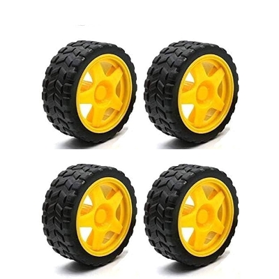 Picture of Robotic Wheel 65x25mm Smart RC Car Robot Wheel for DC 3V-6V Drive Gear Motor ( 4 Pcs), Yellow Plastic Robotics Wheel With Durable Rubber Tier Robotic Wheel, for Arduino DIY Project.