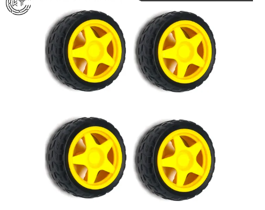 Picture of Robotic Wheel 65x25mm Smart RC Car Robot Wheel for DC 3V-6V Drive Gear Motor ( 4 Pcs), Yellow Plastic Robotics Wheel With Durable Rubber Tier Robotic Wheel, for Arduino DIY Project.